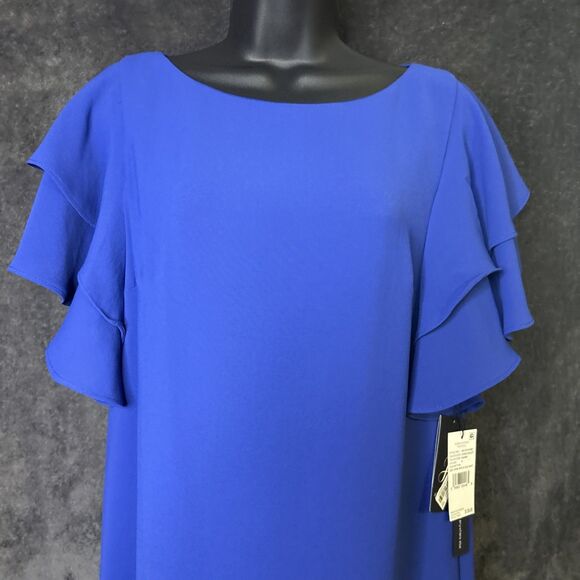 Adrianna Papell Womens Blue Ruffle Sleeve Short Shift Dress Size 4 NWT - Picture 4 of 10
